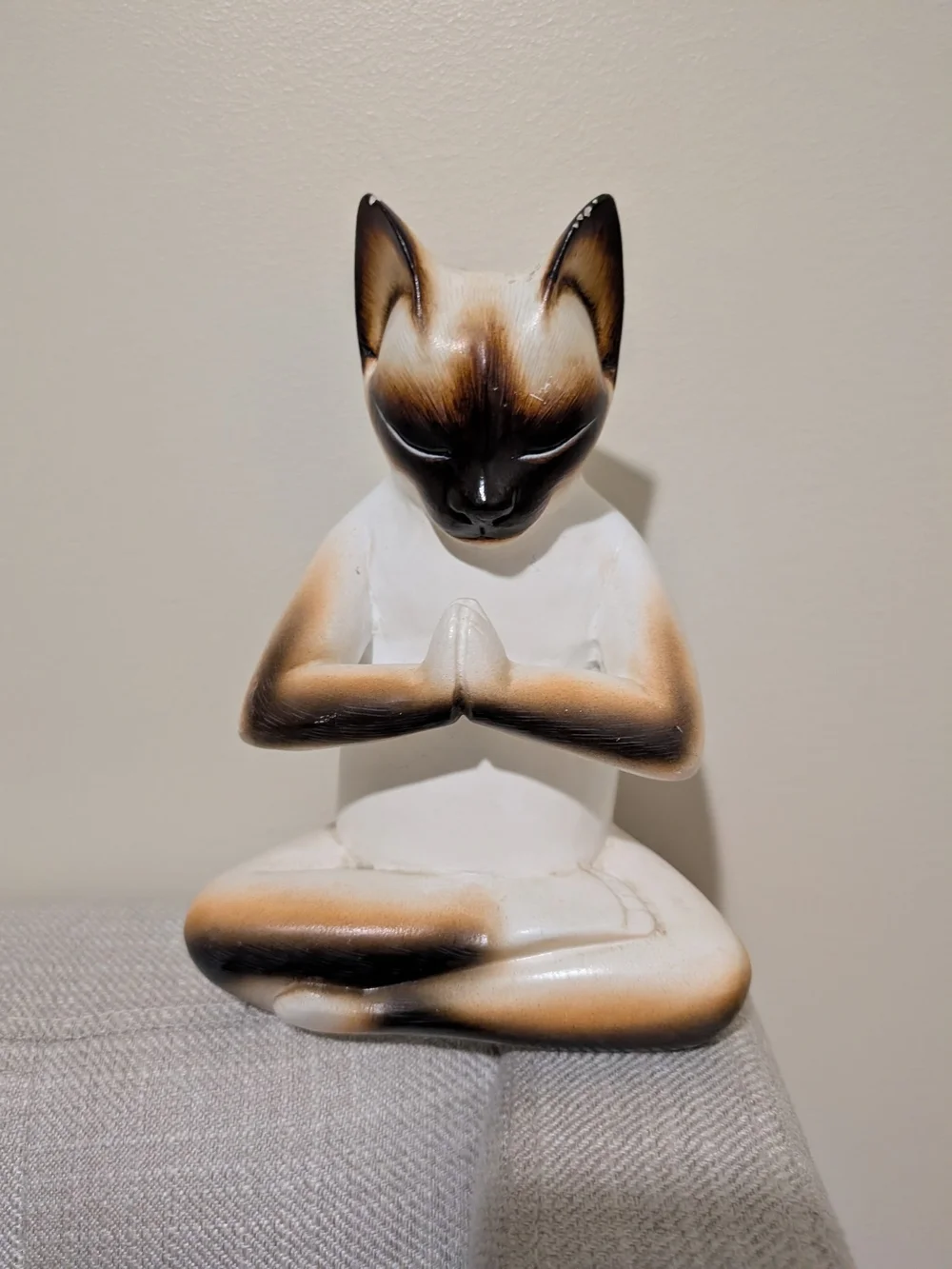 Meditating Cat Figurine - White and Brown Cat Decor